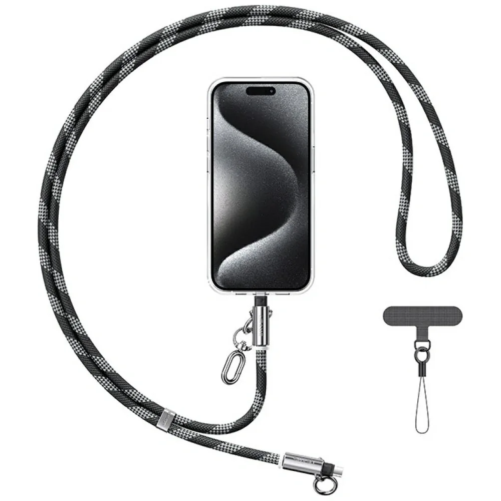 Šňůrka USAMS SJ746 Phone lanyard with USB-C / Lightning charging cable 30W 1.2m black