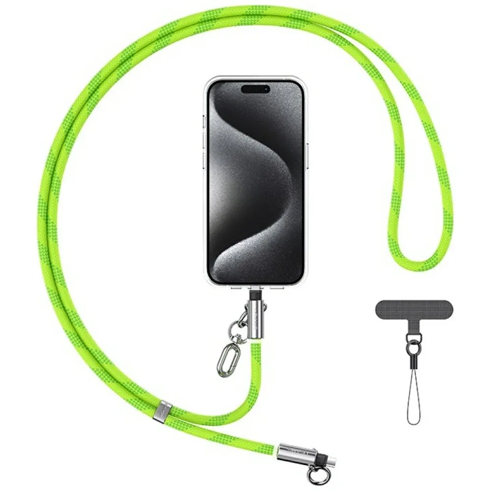 Šňůrka USAMS SJ746 Phone lanyard with USB-C / Lightning charging cable 30W 1.2m green