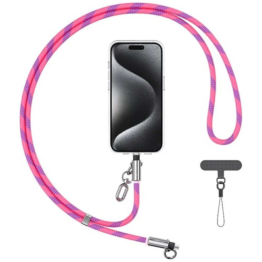 Šňůrka USAMS SJ746 Phone lanyard with USB-C / Lightning charging cable 30W 1.2m pink