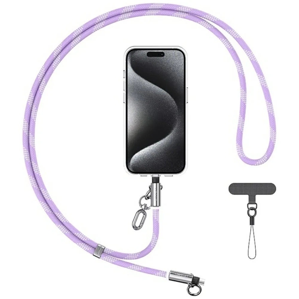 Šňůrka USAMS SJ746 Phone lanyard with USB-C / Lightning charging cable 30W 1.2m purple