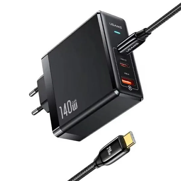 Síťová nabíječka USAMS US-CC168  USB-A, 2xUSB-C T52 PD 140W Fast Charging + USB-C / USB-C cable 240W black