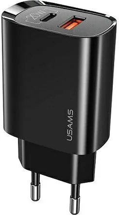Síťová nabíječka USAMS  1xUSB-C+1xUSB T35 20W PD3.0 +QC3.0 Fast Charging black CC121TC02 (US-CC121)