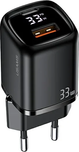 Síťová nabíječka USAMS  1xUSB-C+1xUSB T46 33W PD3.0 +QC3.0 Fast Charging black CC152TC01 (US-CC152)