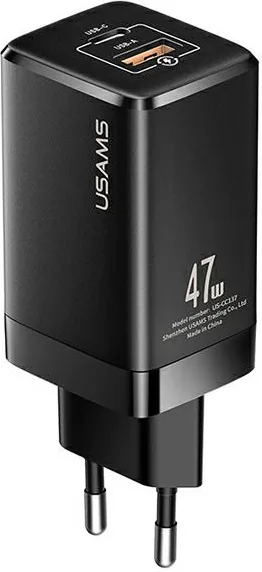 Síťová nabíječka USAMS  T41 USB-C+USB GaN 47W PD+QC Fast Charging black CC137TC01 (US-CC137)