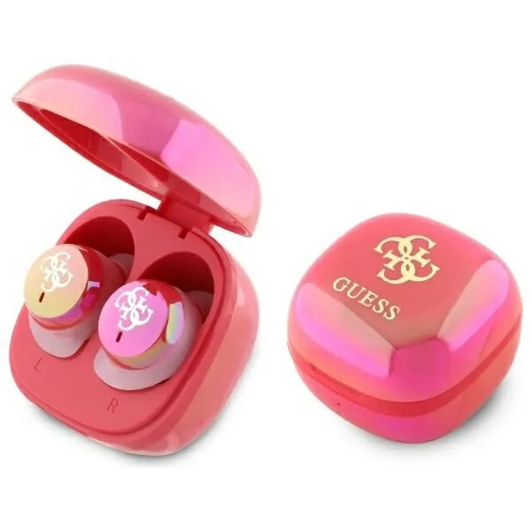Sluchátka Wireless TWS in-ear Guess GUTWSJ144ESF + docking station Iridescent 4G Printed Logo fuchsia
