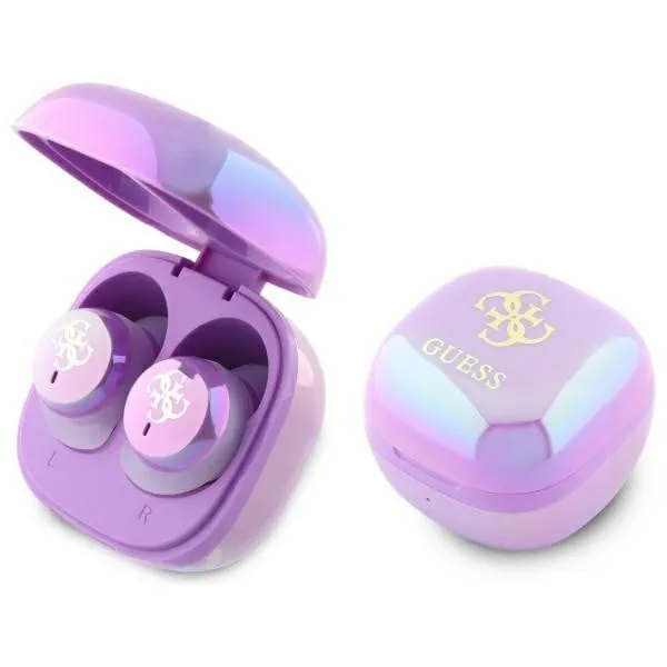 Sluchátka Wireless TWS in-ear Guess GUTWSJ144ESU + docking station Iridescent 4G Printed Logo purple